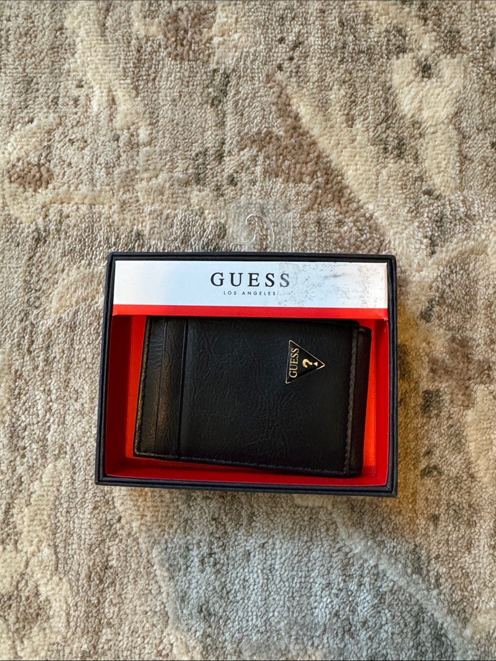 GUESS Black Leather Card & Key Holder with Logo